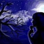 рисунок девушка ночью